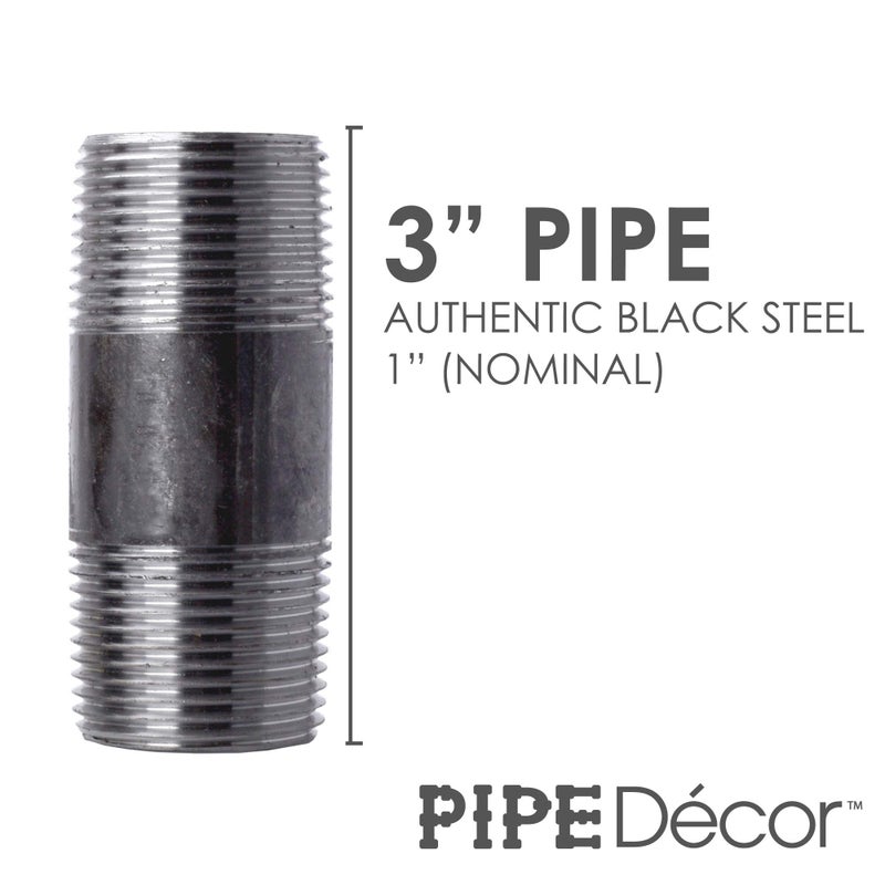 PIPE DECOR 1" x 3" Black Steel Plumbing Pipe, 6-Pack, Pre Cut Connector, Industrial Steel Grey Fits Standard One Inch Threaded Black Malleable Iron Fittings, Build Vintage DIY Furniture - Image 2